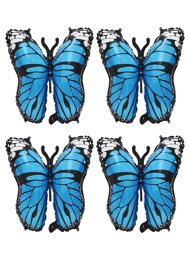 Deermon Blue Lovely 28 Inches Party Butterfly Balloon Kit, 4 Piece Aluminum Foil Mylar Helium Butterflies Balloons for Butterfly Themed Party, Wedding, Birthday, Baby Shower, Party Decoration Supplies - Image 1